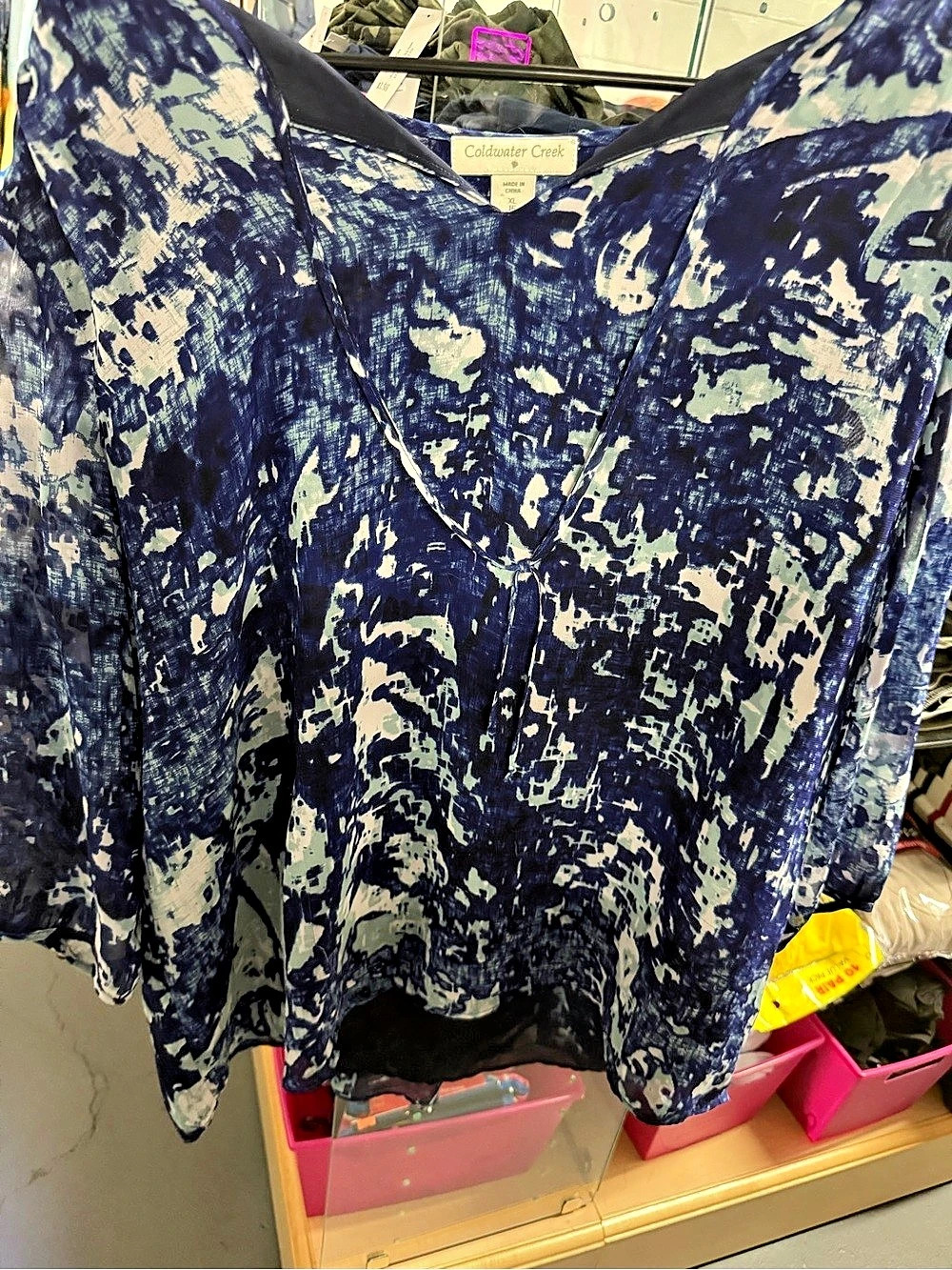 Coldwater Creek Abstract Print Blouse in Blue & White Size XL (16) Like New
